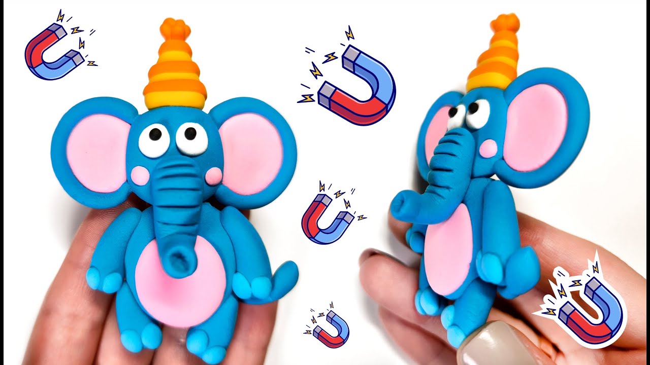 DIY | Air Dry Clay Elephant in a Party Hat 🐘🎉| How To Make a Fridge Magnet | Tutorial HandmadeСлоник