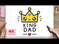 How to Draw a Cute KING DAD Crown Card for Father's Day| Easy Kawaii Drawing for Kids with