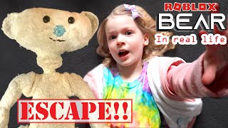 ESCAPE Roblox Bear in Real Life at My PB and J House! Escaping Roblox Bear! 