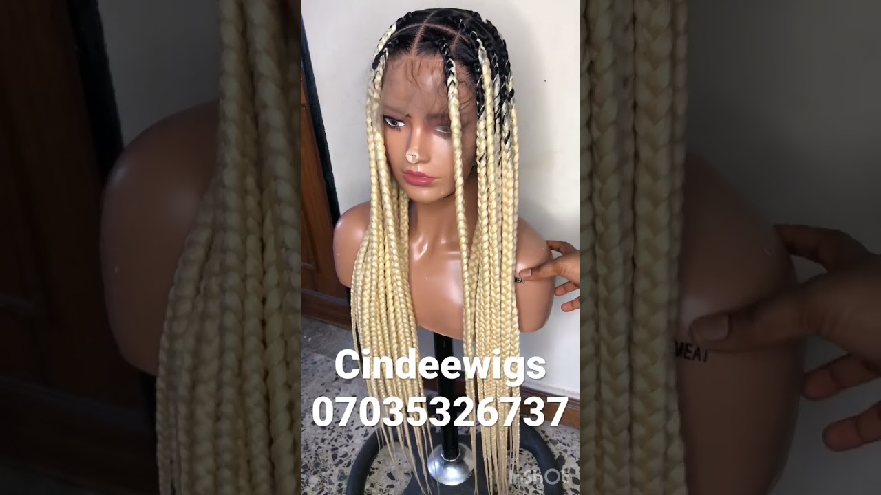 Blonde full lace braided wig on display made by cindeewigs