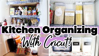 ORGANIZING MY KITCHEN WITH CRICUT | MESS AND CLUTTER TRANSFORMED INTO A ORGANIZED &amp; CLEAN SPACE!