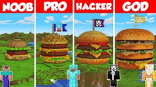 BURGER FAST FOOD HOUSE BUILD CHALLENGE - Minecraft Battle: NOOB vs PRO vs HACKER vs GOD / Animation