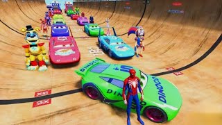 GTA V - FNAF and POPPY PLAYTIME CHAPTER 3 in the Epic New Stunt Race For MCQUEEN CARS by Trevor