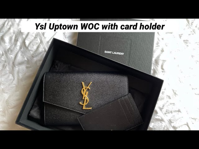 YSL SAINT LAURENT Logo Leather Card Case Wallet--Red/Gold