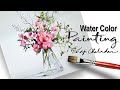 Watercolor stilllife painting flowers  roses in glass bottle  bud vase set