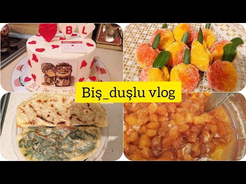 🦋VLOG96 #QUTAB MOVSUMUNU ACDIM😋EVLILIK IL DONUM TORTU.SAFTALI PECENYASI🍑