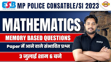 Maths Memory Based Questions | Maths Class | MP POLICE CONSTABLE/ MP SI 2023 | Maths by Roshan Sir