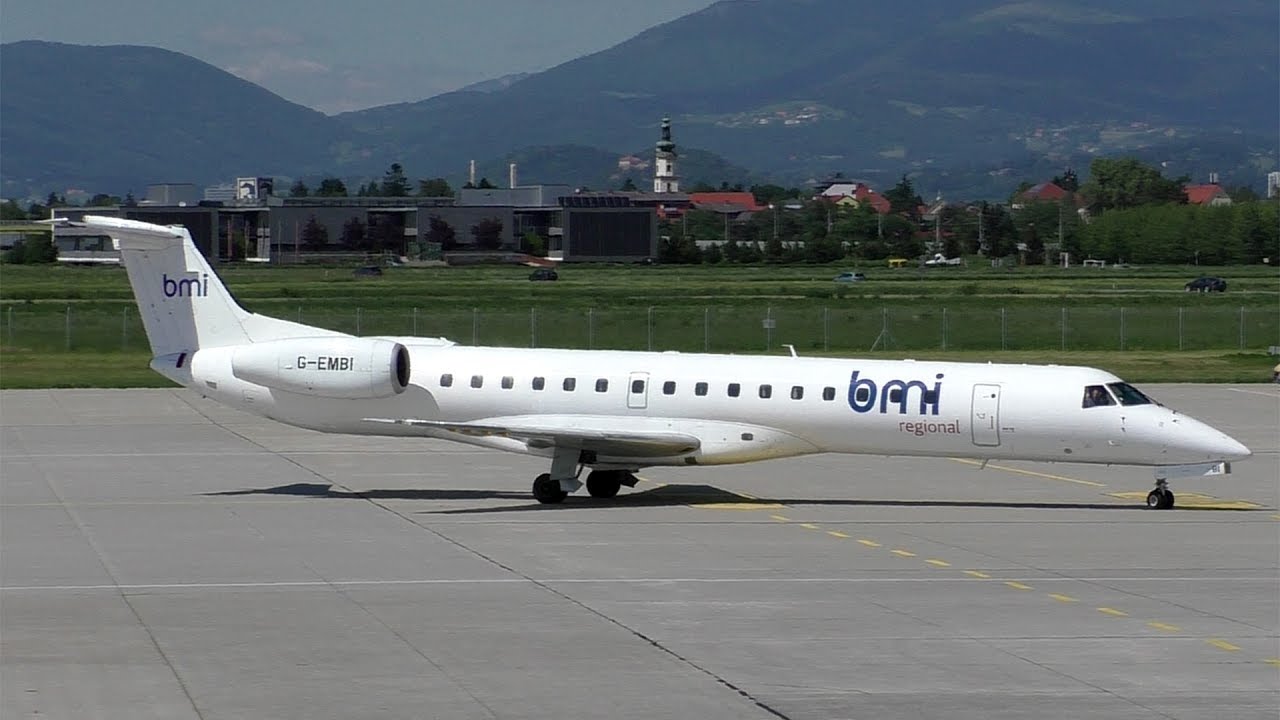 Bmi Regional Embraer 145 White Livery Landing At Graz Airport