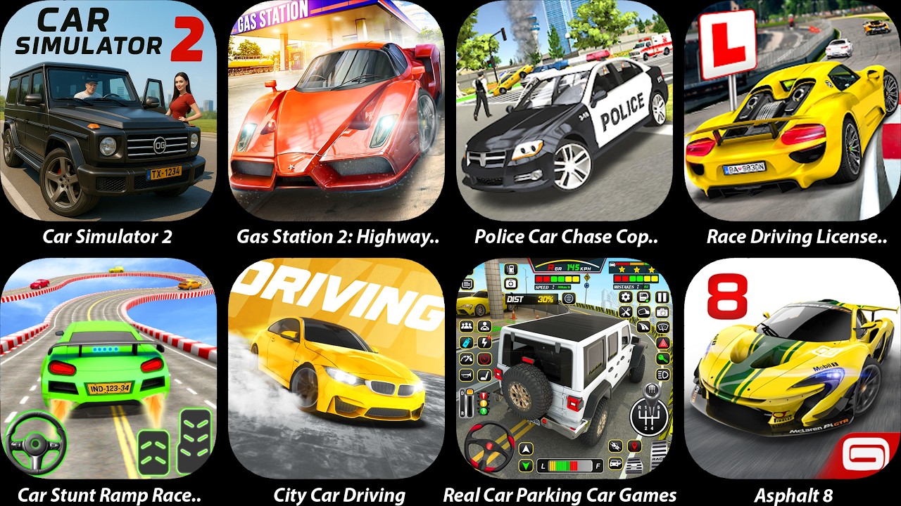 Car Simulator 2,Gas Station 2: Highway Service,Police Car Chase Cop Simulator,Car Stunt Ramp Race