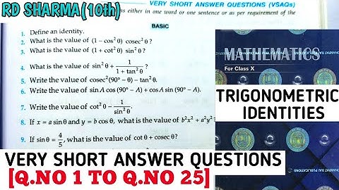 RD SHARMA CLASS 10 TRIGONOMETRIC IDENTITIES VERY SHORT ANSWER QUESTIONS [Q.NO 1 TO 25] MATH FEAR |