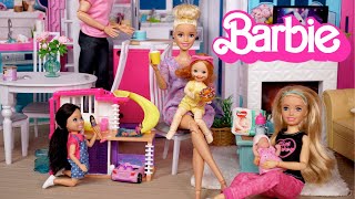 Familia Barbie Rutina de Mañana con Nueva Muñeca Bebe