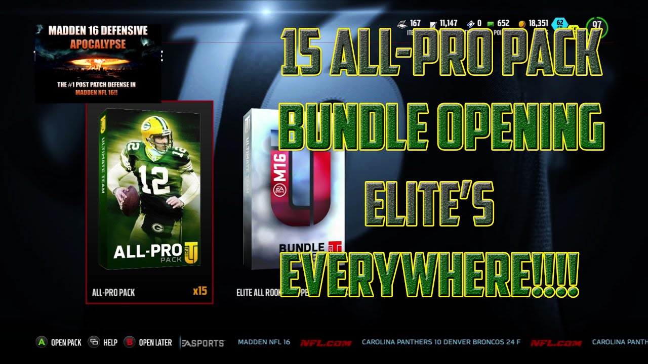 INSANE 15 ALL-PRO PACK BUNDLE OPENING - Madden Ultimate Team 16 - Elites Everywhere!!