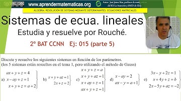 Estudiar y resolver sistemas ecuaciones lineales. Teorema de Rouché. ccnn2 015 (5/5). José Jaime Mas