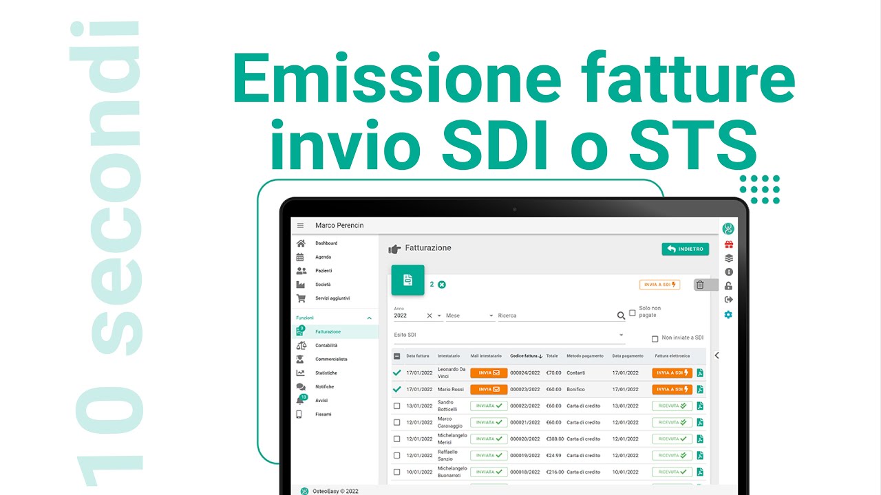 Emissione fattura e invio SDI e STS OsteoEasy YouTube