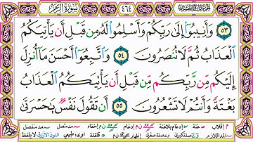القرآن الكريم مقسم إلى أجزاء | الجزء 24 مكتوب | مقسم صفحات | الشيخ حاتم فريد | مصحف التجويد الملون