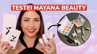 TESTEI LANÇAMENTOS MAYANA BEAUTY: PALETA DE SOMBRAS, DELINEADOR, MÁSCARA, BLUSH, ILUMINADOR E BATONS