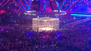Shane McMahon insane leap from WWE Hell in a Cell at Wrestlemania 32 in Dallas Shane McMahon insane leap from WWE Hell in a Cell at Wrestlemania 32 in Dallas