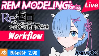 Workflow Modeling the Rem character from the anime Re-Zero - Live