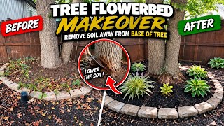 TREE FLOWERBED MAKEOVER 🌳 | Removing Soil from Around the Tree + New Garden Transformation