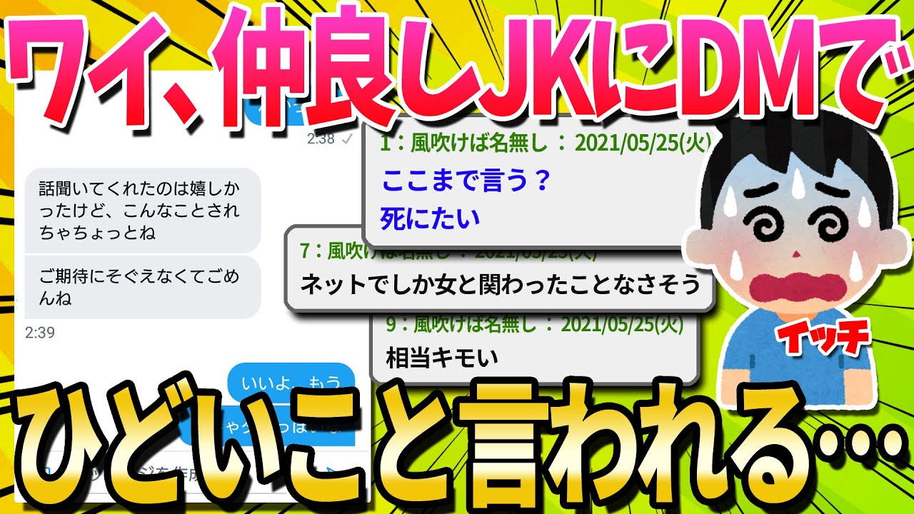 【2ch面白いスレ】ワイ、仲良かったJKにTwitterのDMでひどいこと言われるｗｗｗ【ゆっくり解説】