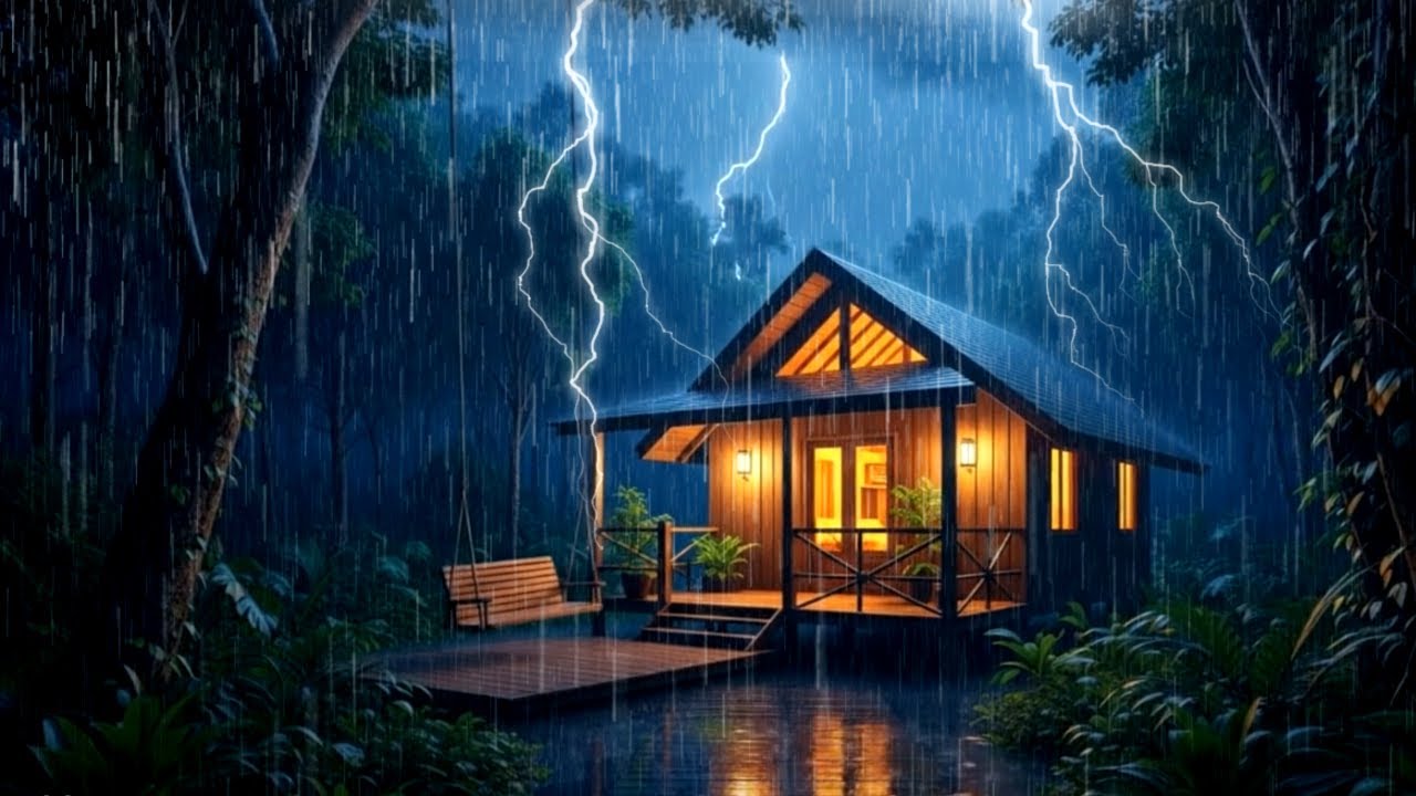 Lonely Cabin in the Rain | Dark & Calm Night Sounds | HEAVY RAIN ...