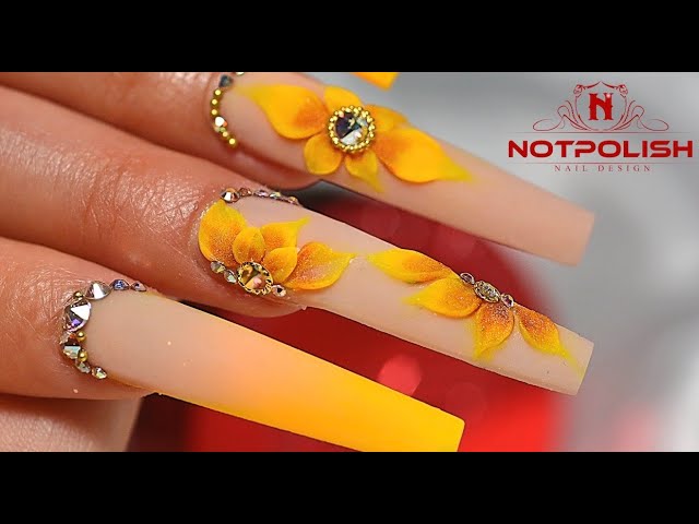 sunflower 3d acrylic nail art