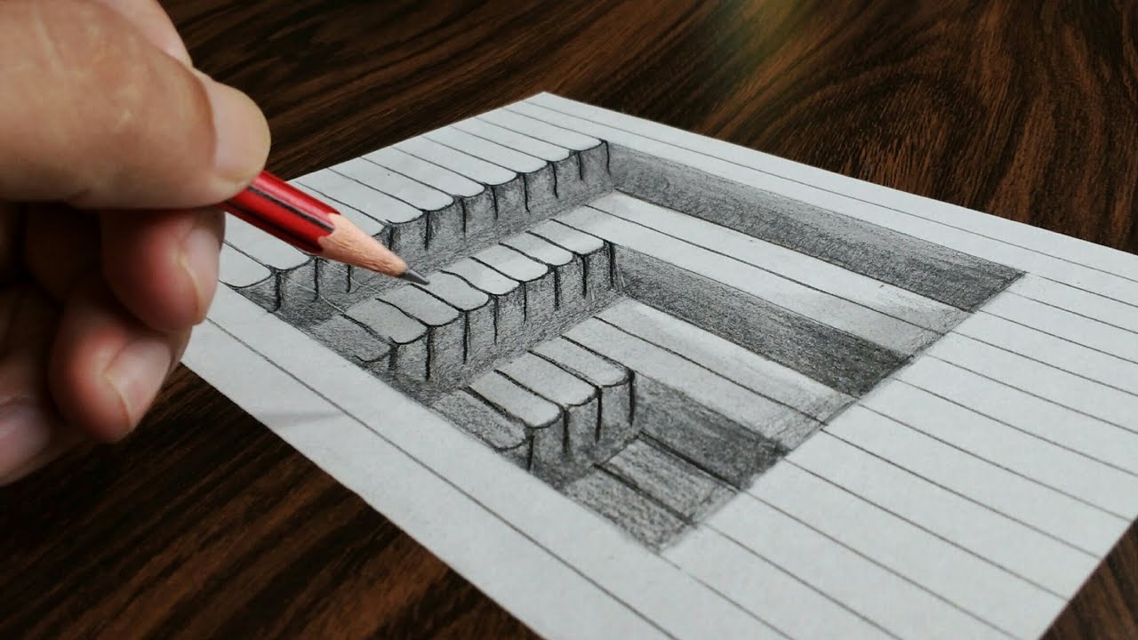 How to Draw 3D Steps in Line Paper - Trick Art - YouTube