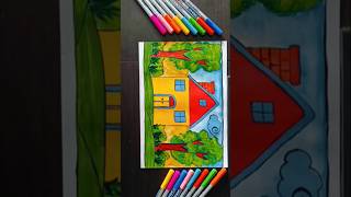House🏡Drawing with Watercolors🤩😍#freehand#beginners#basics#drawing#house#art#short#video#artist