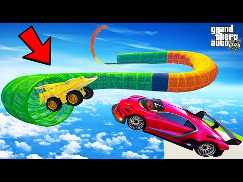 FRANKLIN TRIED IMPOSSIBLE TILTED TUNNEL MEGA RAMP PARKOUR CHALLENGE IN GTA 5 | SHINCHAN and CHOP