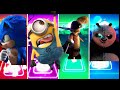 Sonic vs Minions vs Puss in Boots vs Kung Fu Panda Tiles Hop Battle EDM Rush