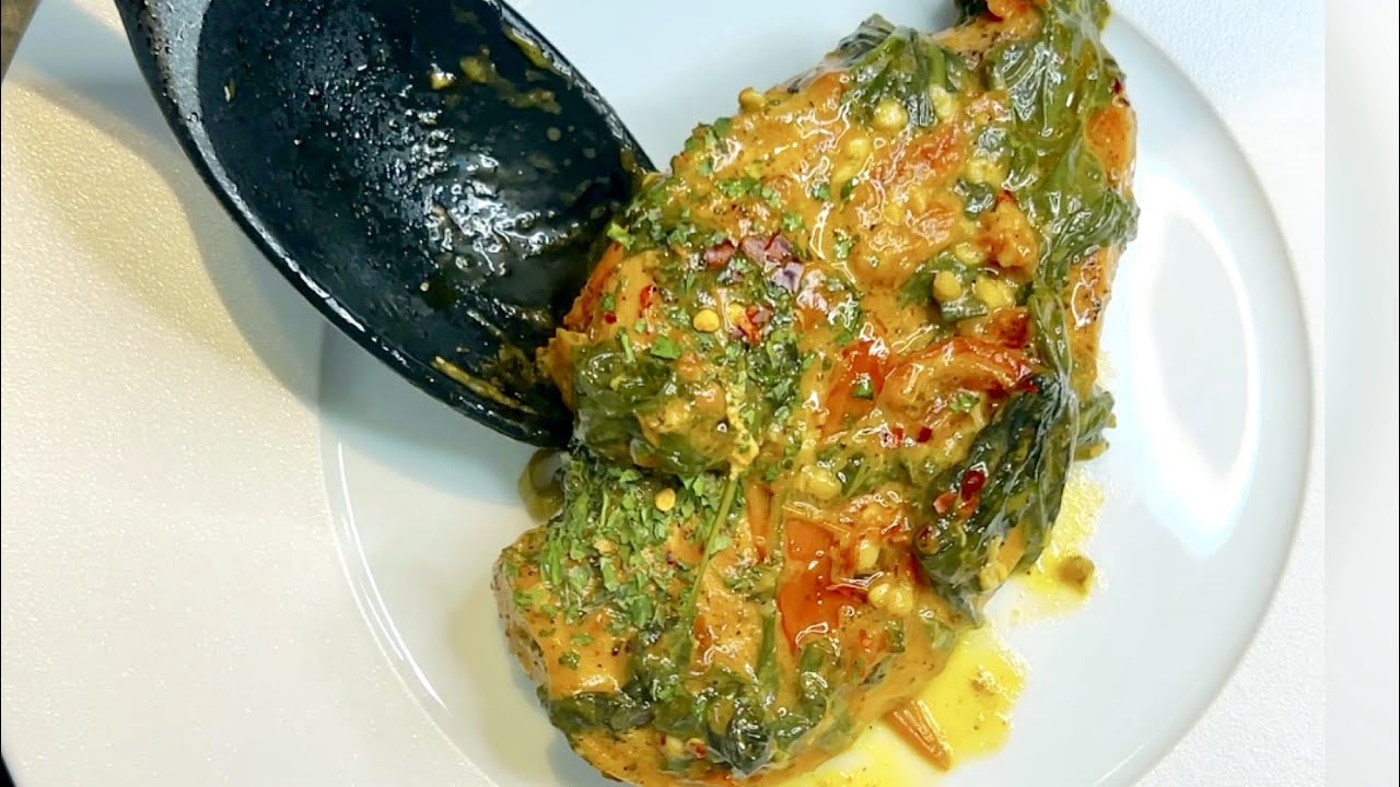 Roasted chicken curry in spinach parmesan sauce
