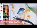 🎨Como Pintar una Acuarela Fácil. Pajaro y flores.《How to paint a bird in watercolor》