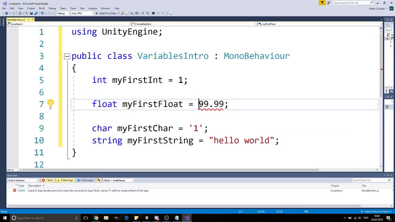 C# Programming with Unity Part 1 - Variables