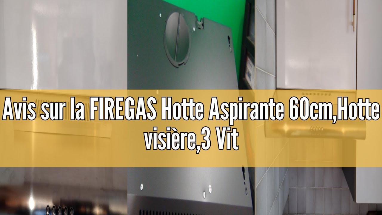 Hotte Aspirante 60cm FIREGAS - 3 Vitesses, Moteur Sans Balais 250m³/h, LED, Filtre Charbon Inclus, Noir