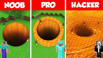 LAVA TUNNEL BASE PIT HOUSE BUILD CHALLENGE - NOOB vs PRO vs HACKER / Minecraft Battle Animation