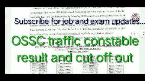 OSSC TRAFFIC CONSTABLE RESULT 2022 | Result list | Ossc Traffic constable cut off 2022 |