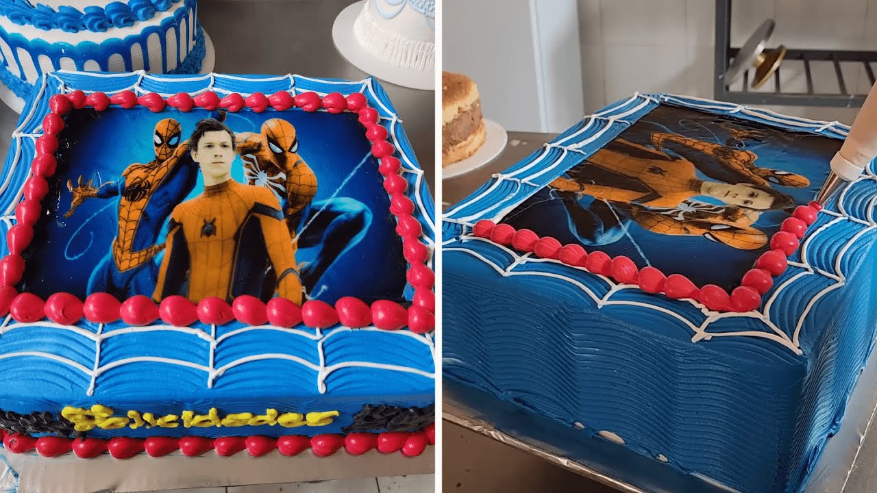 Bolo quadrado do Homem-Aranha com chantilly | Como decorar um bolo ...