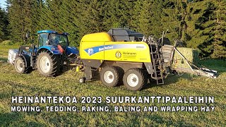 Heinäntekoa 2023 suurkanttipaaleihin | Making Hay: mowing, tedding, raking, baling and wrapping