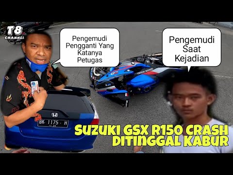 Crash Suzuki GSX R150 dengan Honda Jazz BK 1175 H, Honda Jazz Kabur (Ngakunya Petugas Tapi Kabur)