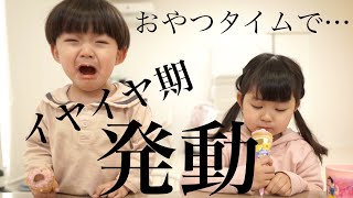 【イヤイヤ期】楽しいおやつタイム中にイヤイヤ期発動する２歳児と冷静な５歳児