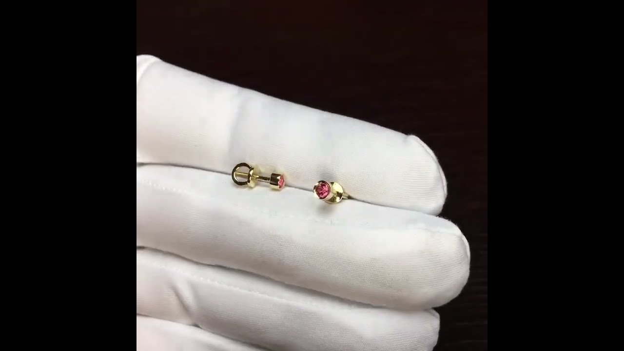 Золотые пусеты GEMGALLERY  с розовой шпинелью