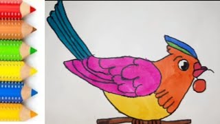 : How to draw a bird|very easy Rainbow bird drawing for kids| chidiya ka chitra kaise banayen