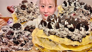 ASMR Oreo Crepe Cake【Mukbang/ Eating Sounds】【English subtitles】