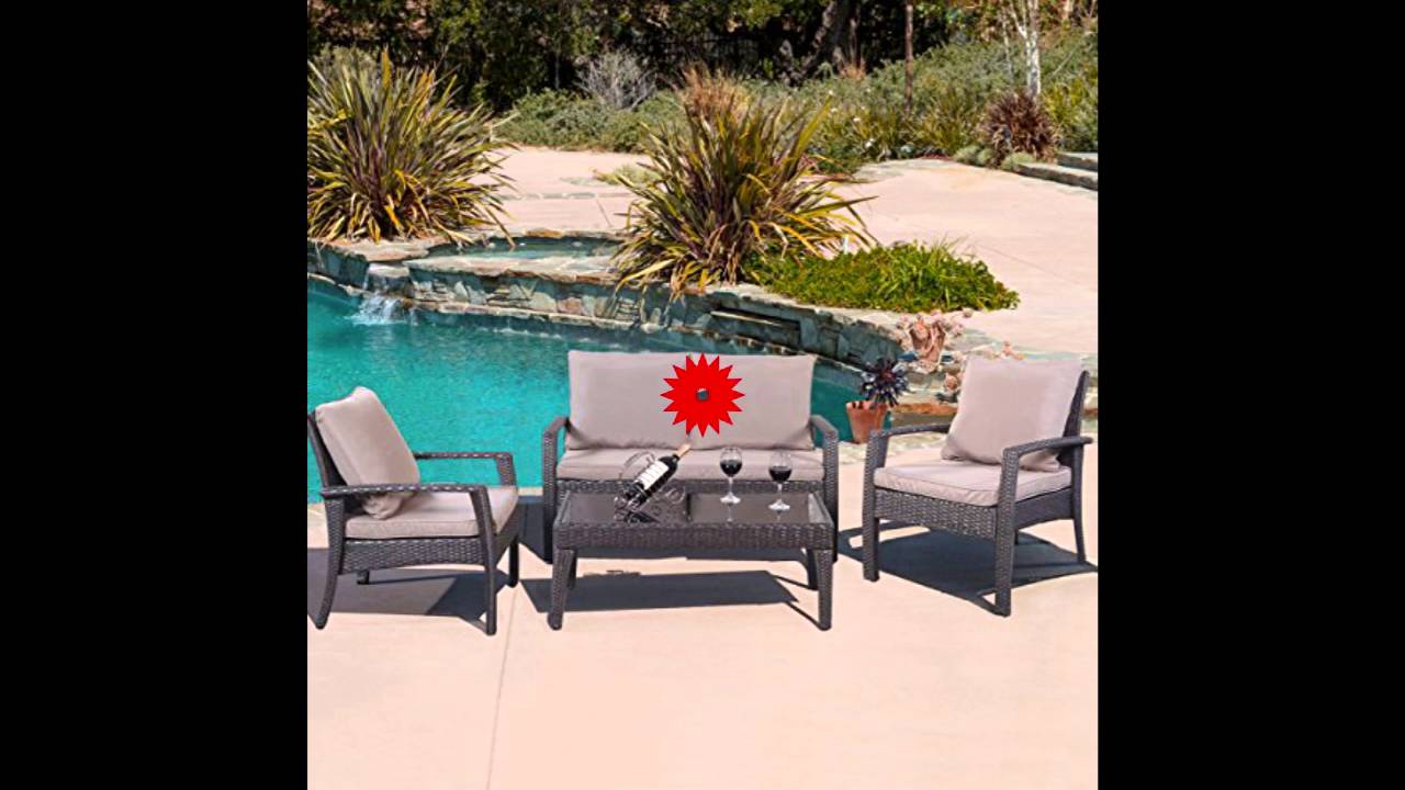 Giantex 4pc Patio Rattan Furniture Set Tea Table Chairs Outdoor Garden Steel Frame Youtube
