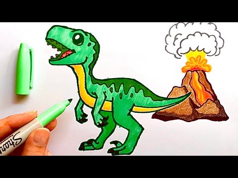 Dinozor nasıl çizilir?🦖/yanardağ, yeşil dinozor çizimi, how to draw a dinosaur🦕/ kolay resimler