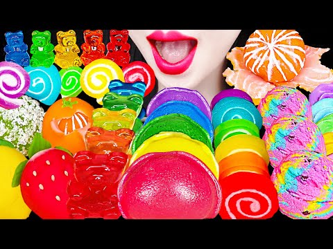 ASMR Rainbow Jelly Rolls, Gummy Bear, Unicorn 젤리롤, 구미 베어, 유니콘 먹방 Mukbang, Eating