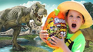 CALEB PRETEND PLAY DINOSAUR HUNT! ! Searching For Dino Bones and  Dinosaur Eggs with Mom!!