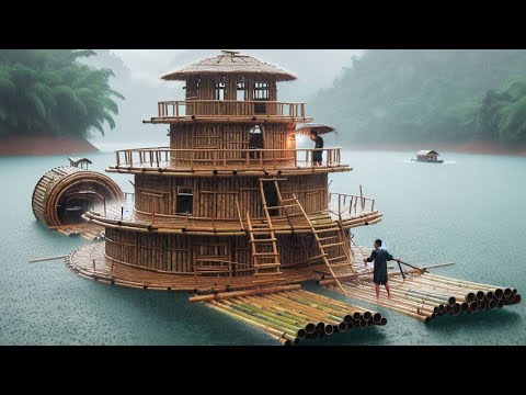 Complete Challenge To Build A Super Large And Luxurious House On The Water Using Only Bamboo
