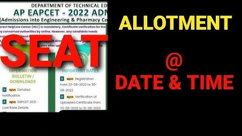 AP EAMCET 2022 SEAT ALLOTMENT TIME DATE|#apeamcet2022 #apeamcet2022_seat_allotment_time_date