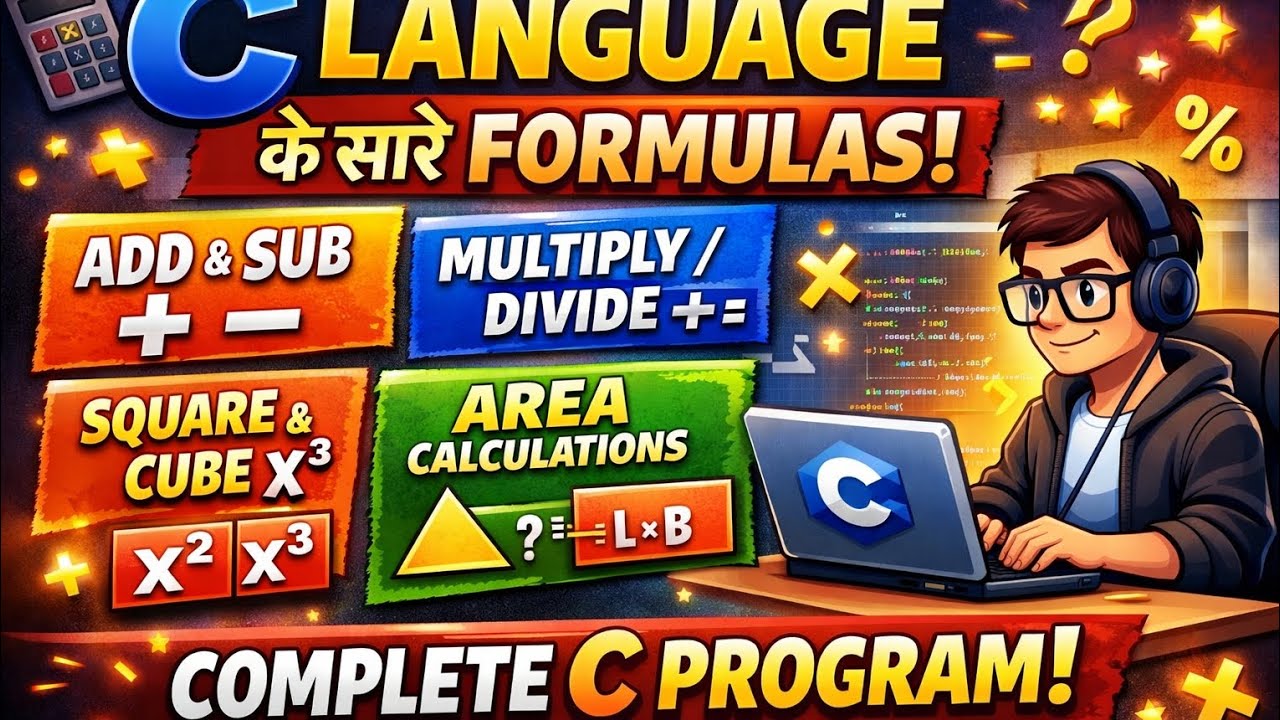 C Language All Basic Programs | Math & Area Calculation | Hindi